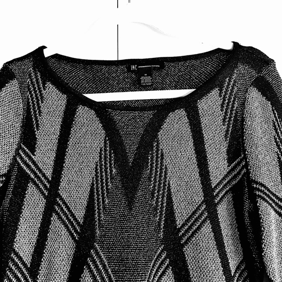 INC Asymmetric Hem Black And Silver Metallic Tunic Sweater Size M EUC - Picture 5 of 11